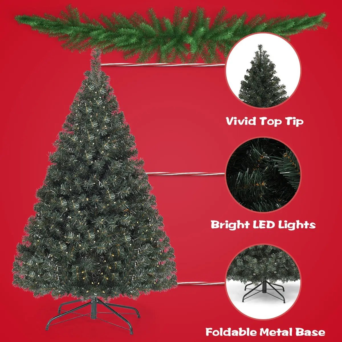 4.5 Feet PVC Pre-lit Artificial Hinged Christmas Tree by DirectDeals