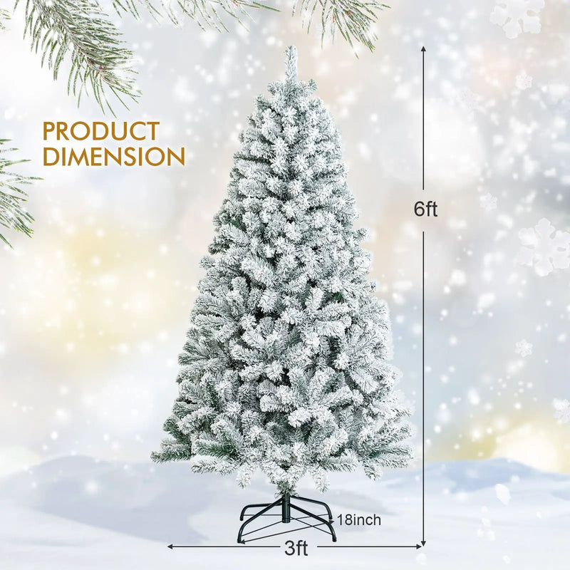 6 Feet Artificial Snow Decorated Flocked Hinged Christmas Tree with Metal Stand by DirectDeals