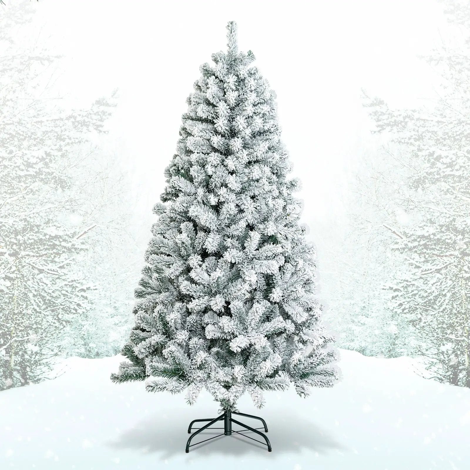 6 Feet Artificial Snow Decorated Flocked Hinged Christmas Tree with Metal Stand by DirectDeals