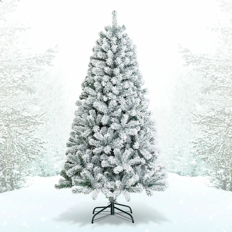 6 Feet Artificial Snow Decorated Flocked Hinged Christmas Tree with Metal Stand by DirectDeals