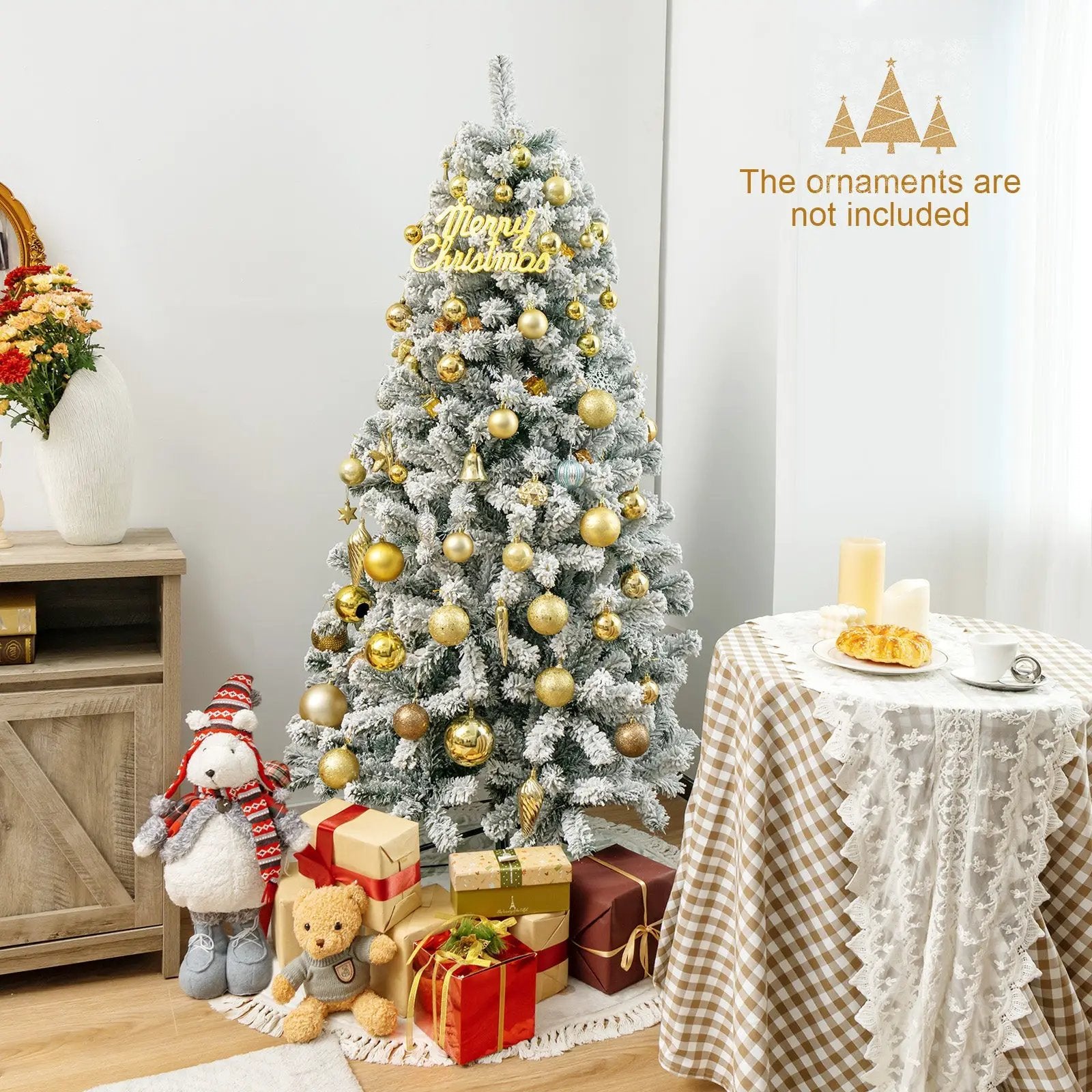6 Feet Artificial Snow Decorated Flocked Hinged Christmas Tree with Metal Stand by DirectDeals