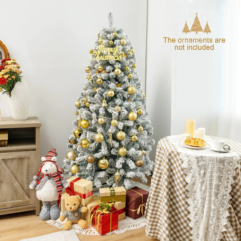 6 Feet Artificial Snow Decorated Flocked Hinged Christmas Tree with Metal Stand by DirectDeals