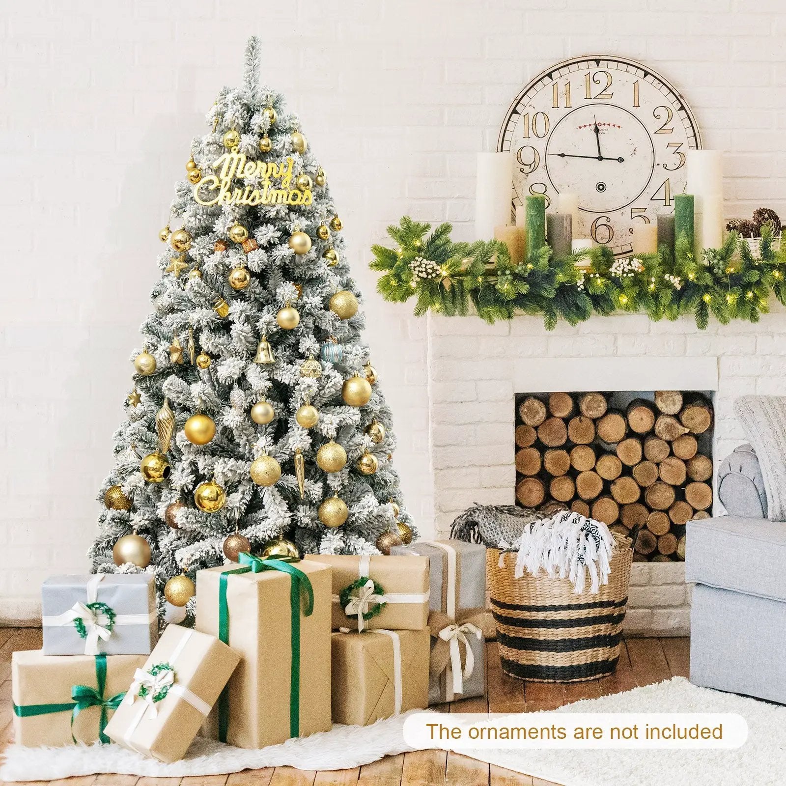 6 Feet Artificial Snow Decorated Flocked Hinged Christmas Tree with Metal Stand by DirectDeals
