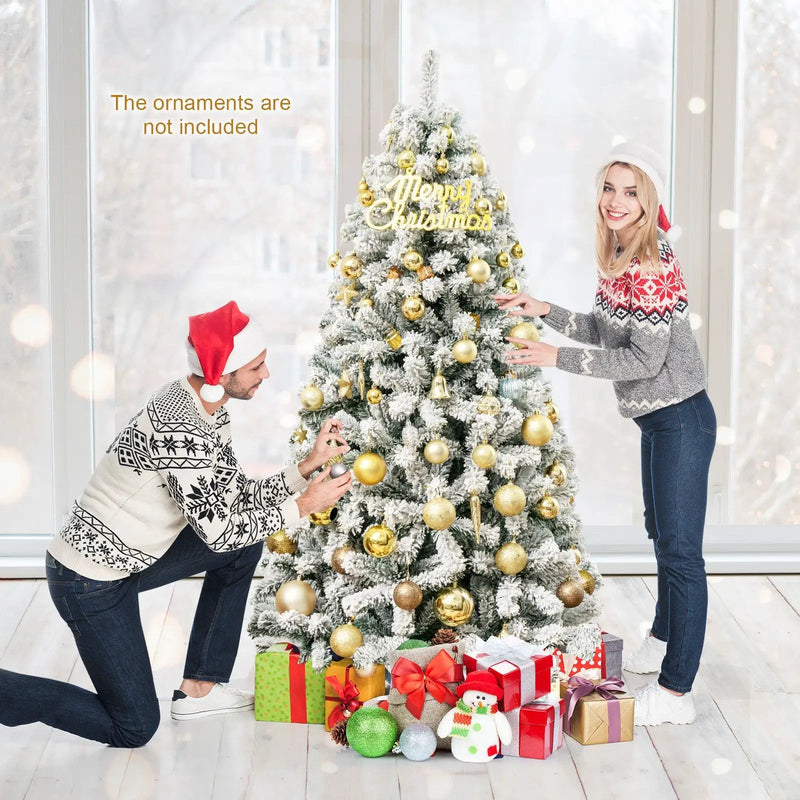 6 Feet Artificial Snow Decorated Flocked Hinged Christmas Tree with Metal Stand by DirectDeals