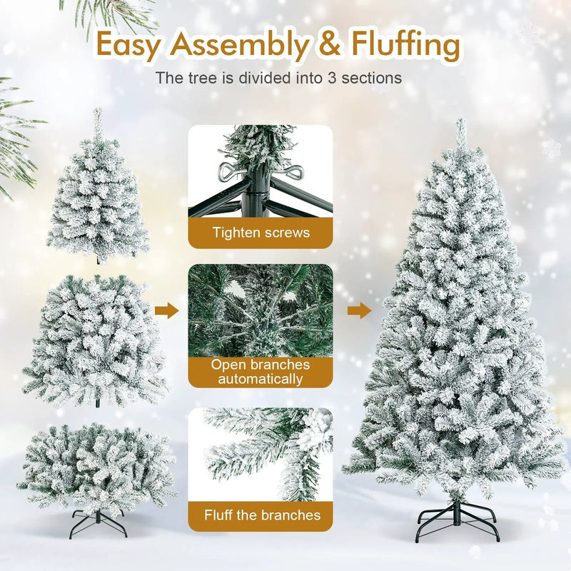 6 Feet Artificial Snow Decorated Flocked Hinged Christmas Tree with Metal Stand by DirectDeals