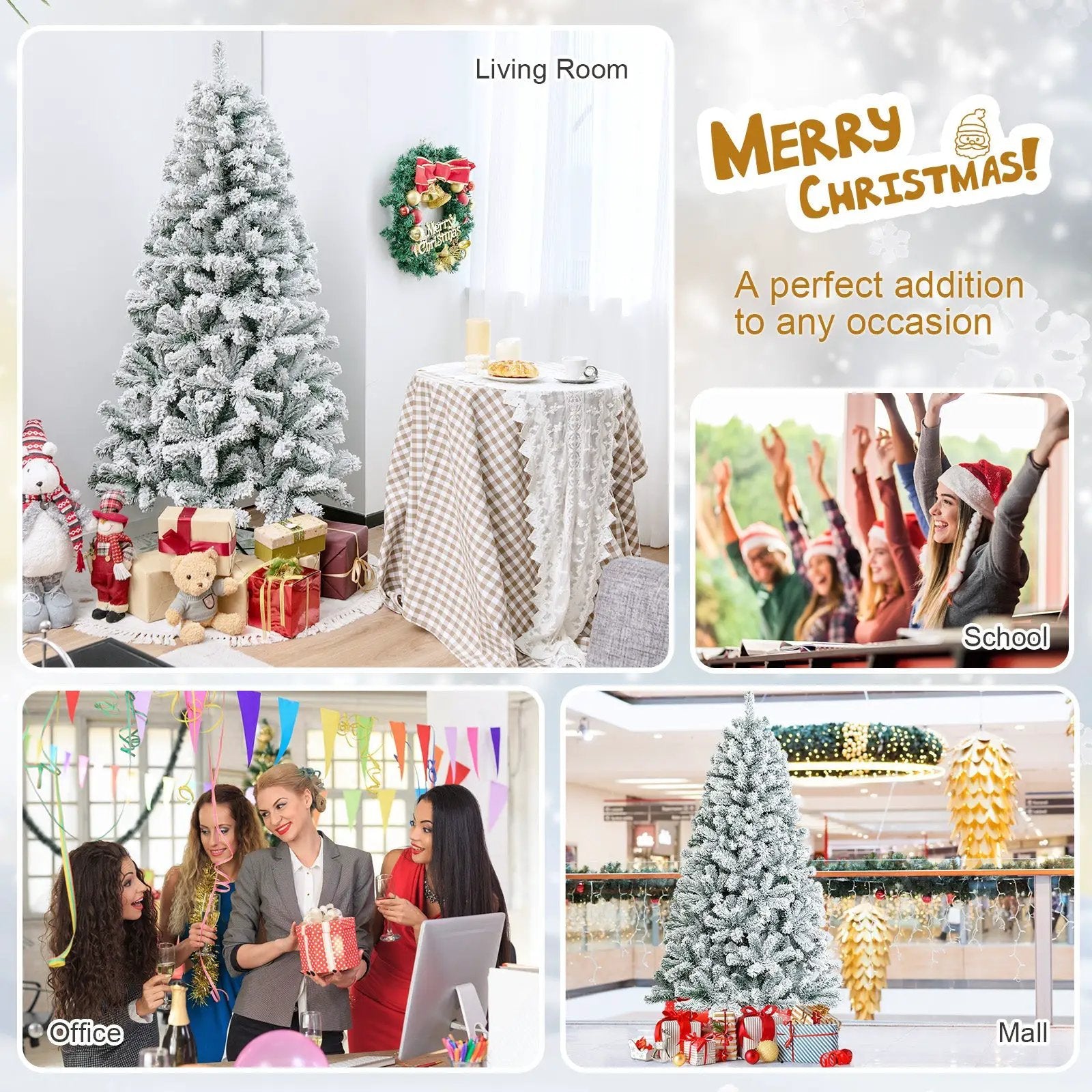 6 Feet Artificial Snow Decorated Flocked Hinged Christmas Tree with Metal Stand by DirectDeals