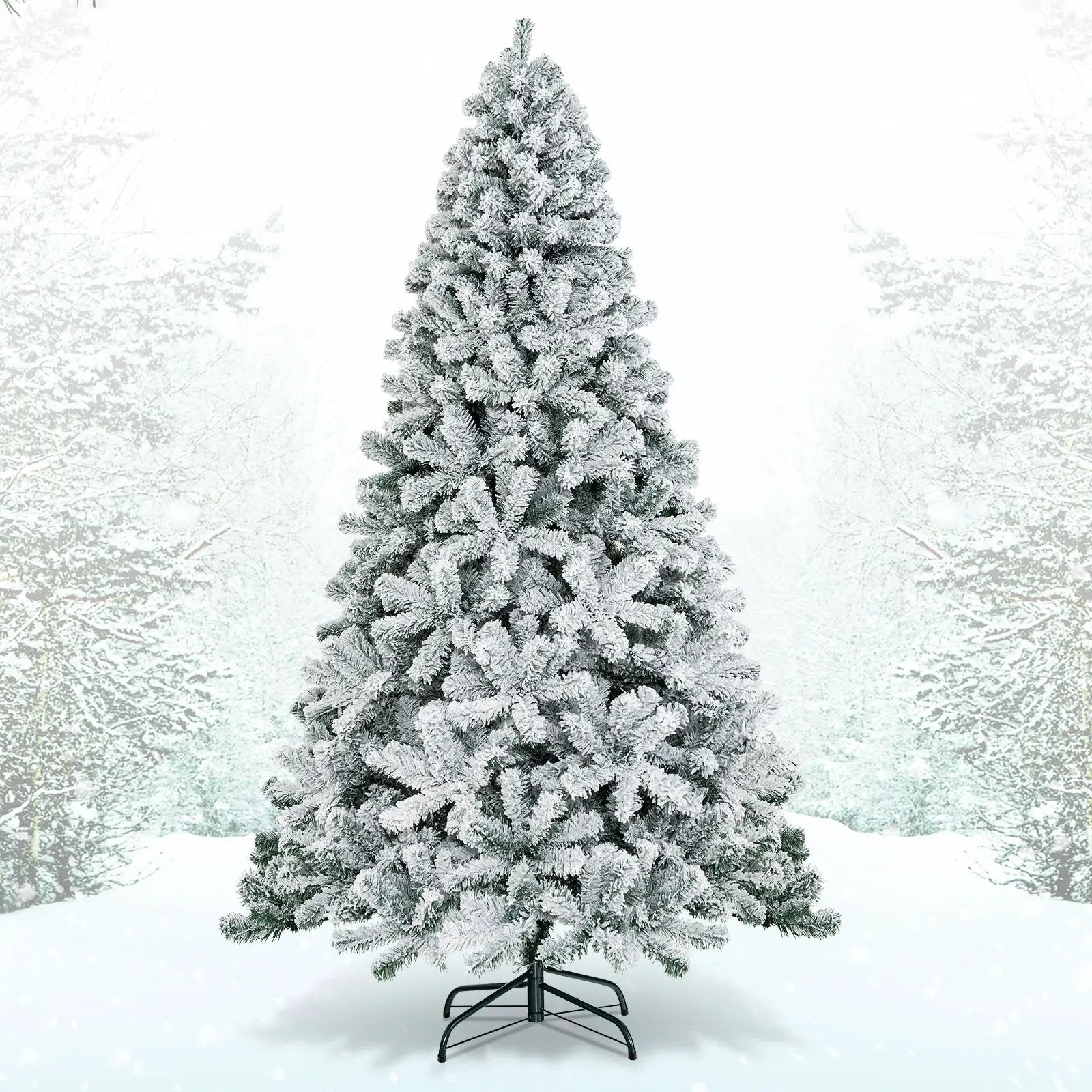 7.5 Feet Snow Flocked Hinged Artificial Christmas Tree without Lights by DirectDeals