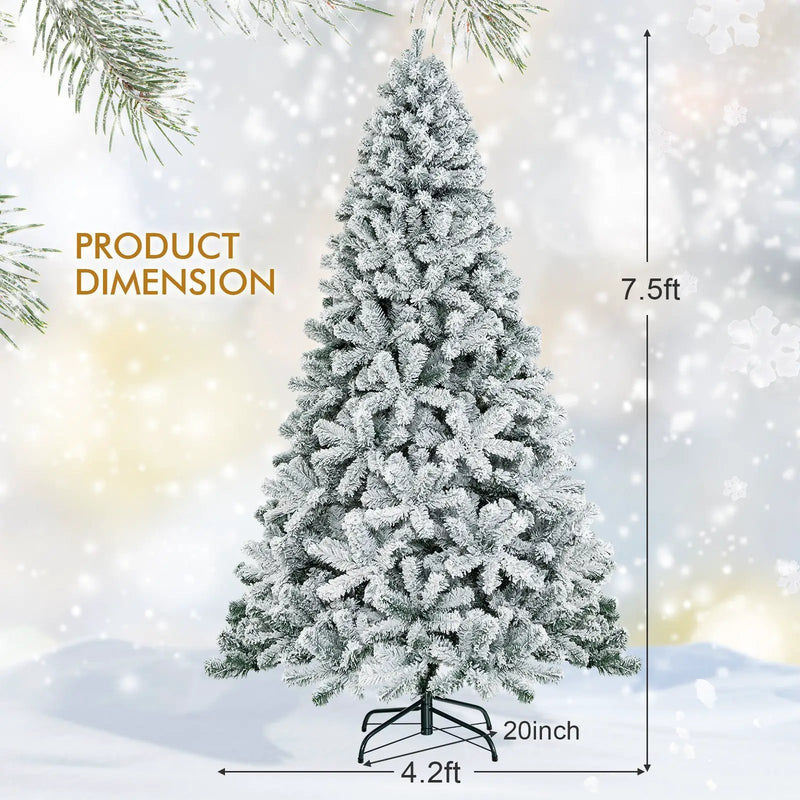 7.5 Feet Snow Flocked Hinged Artificial Christmas Tree without Lights by DirectDeals