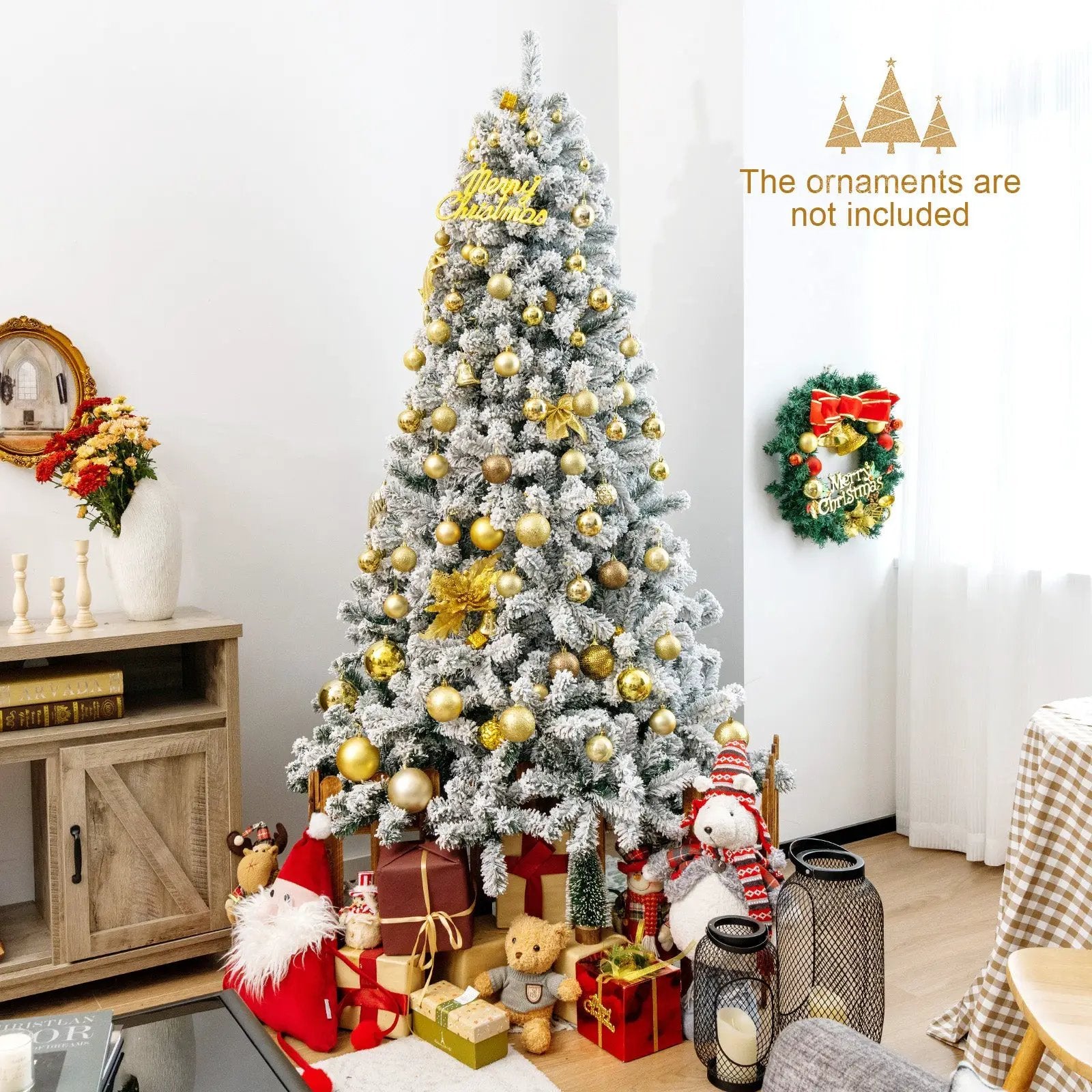 7.5 Feet Snow Flocked Hinged Artificial Christmas Tree without Lights by DirectDeals
