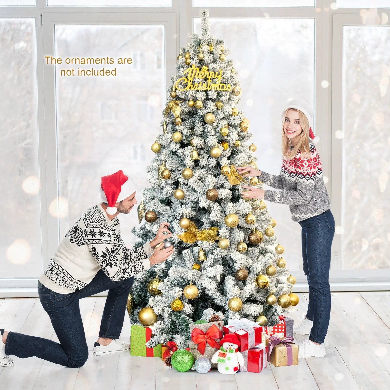 7.5 Feet Snow Flocked Hinged Artificial Christmas Tree without Lights by DirectDeals