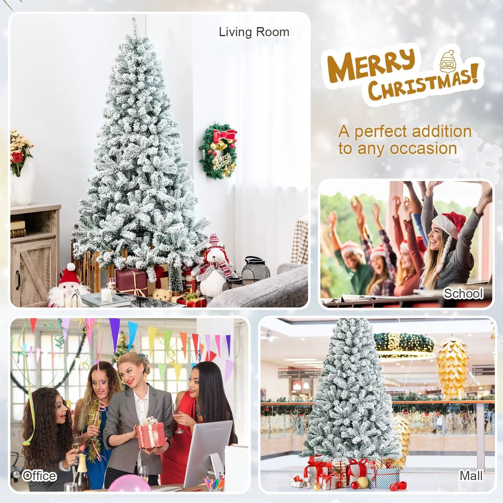 7.5 Feet Snow Flocked Hinged Artificial Christmas Tree without Lights by DirectDeals