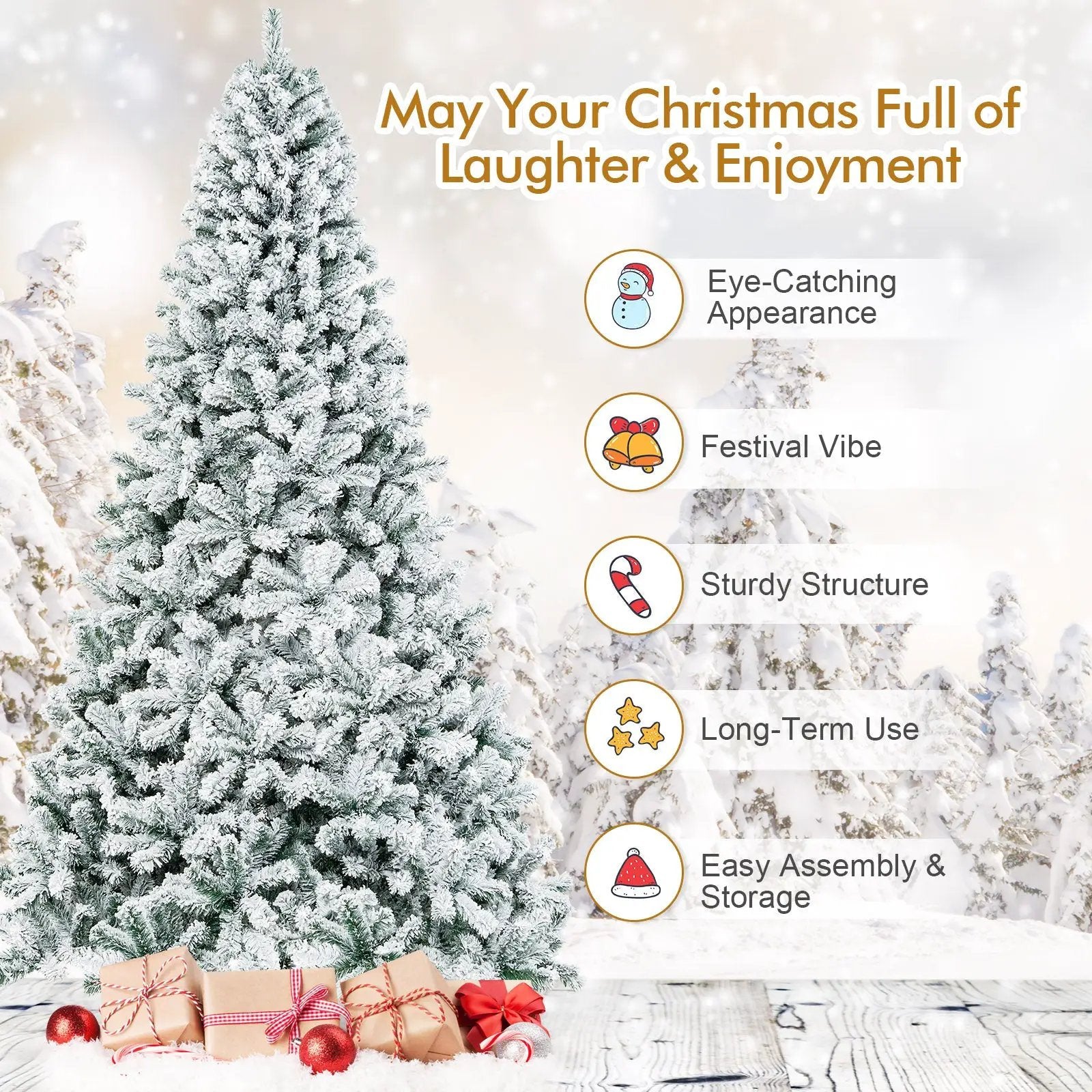 9 Feet Artificial Christmas Tree with Premium Snow Flocked Hinged by DirectDeals