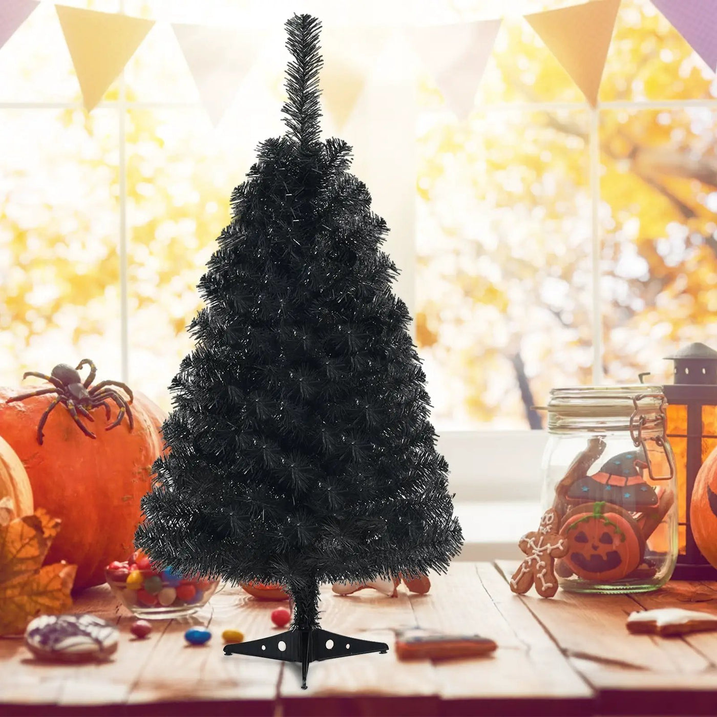 36 Inch Unlit Artificial Christmas Mini Tree with Plastic Stand-Green by DirectDeals