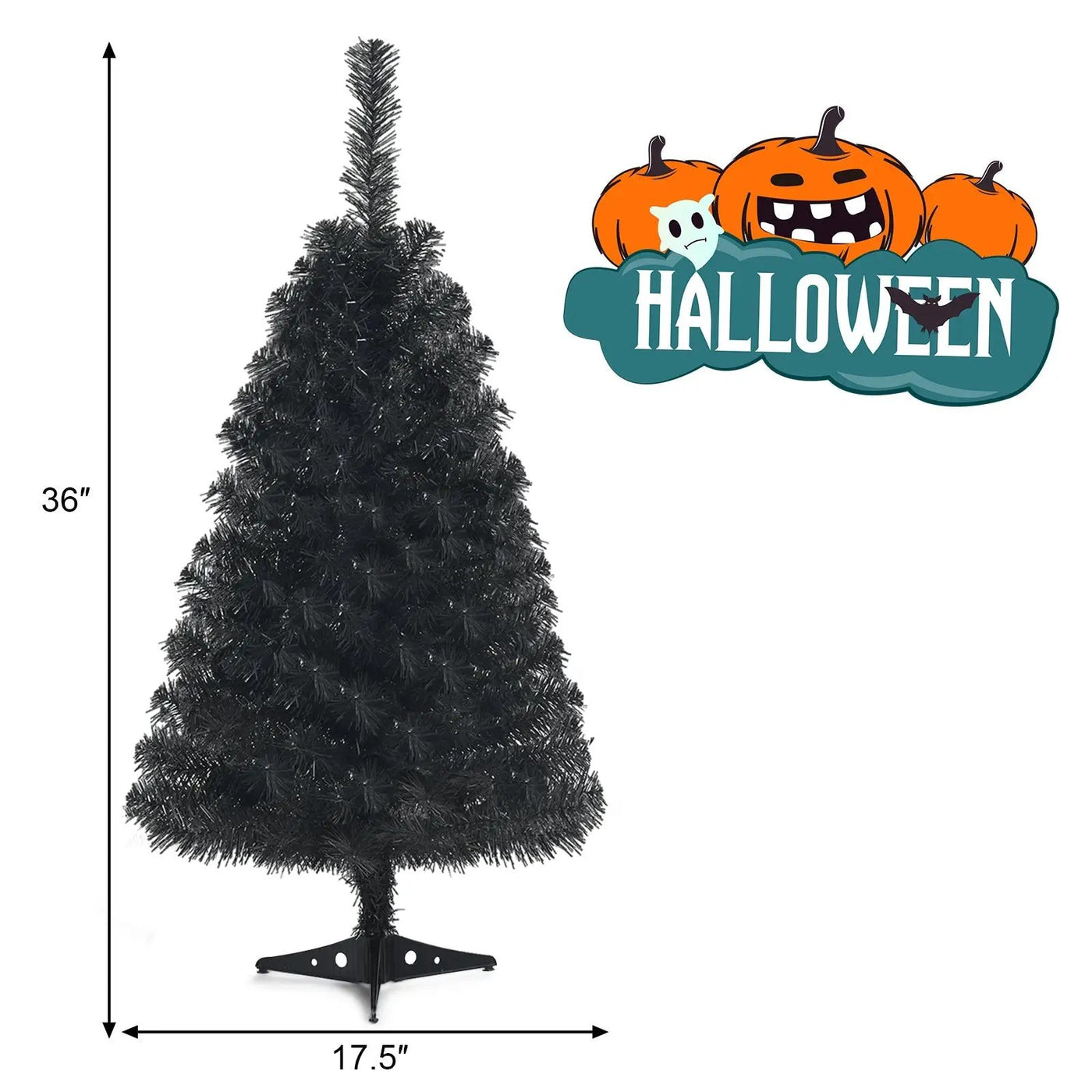 36 Inch Unlit Artificial Christmas Mini Tree with Plastic Stand-Green by DirectDeals