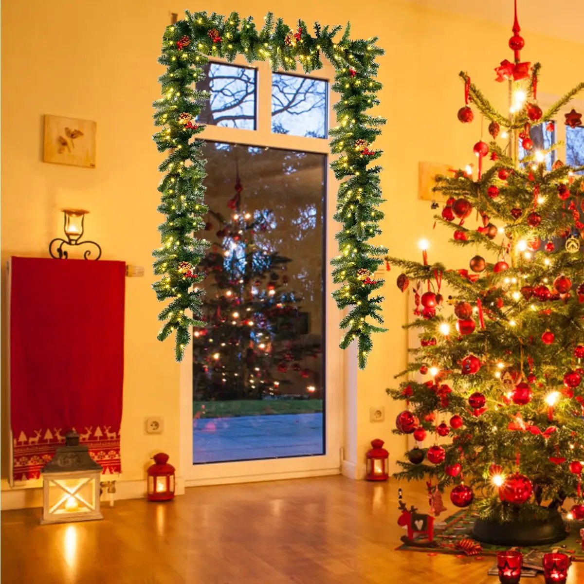 9 Feet Pre-lit Artificial Christmas Garland Red Berries with LED by DirectDeals