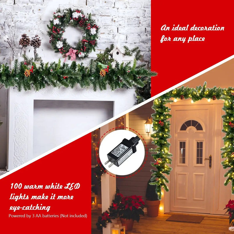 9 Feet Pre-lit Artificial Christmas Garland Red Berries with LED by DirectDeals