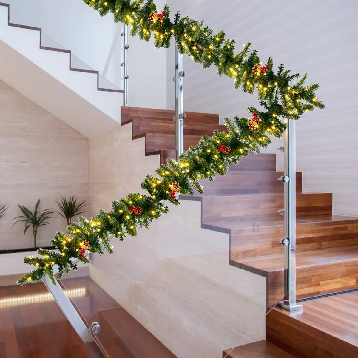 9 Feet Pre-lit Artificial Christmas Garland Red Berries with LED by DirectDeals