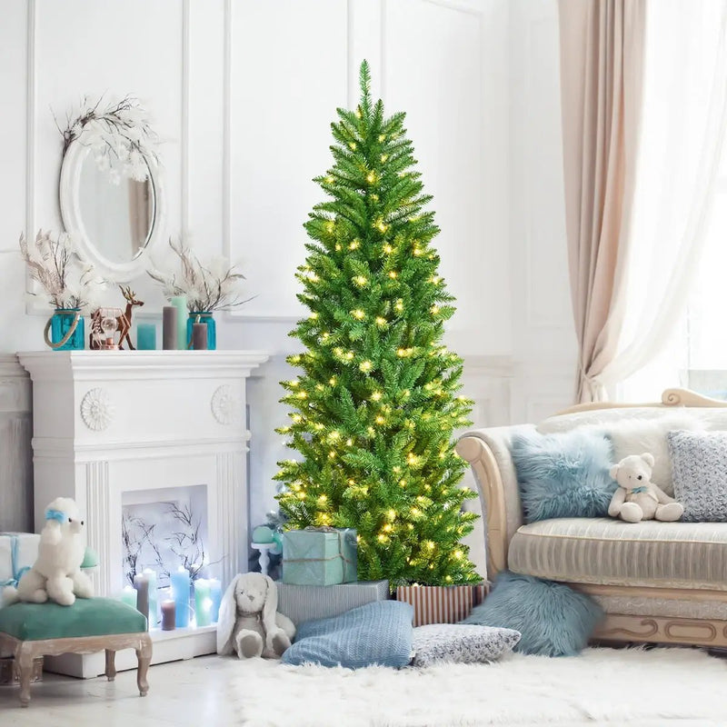 6 Feet PVC Hinged Pre-lit Artificial Fir Pencil Christmas Tree with 150 Lights by DirectDeals