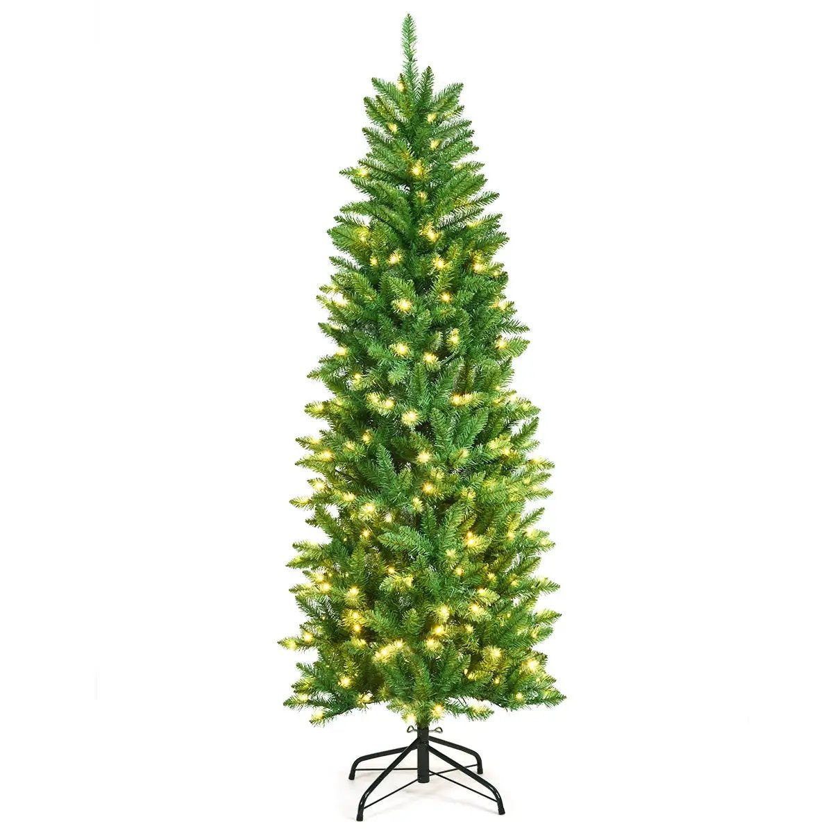 6 Feet PVC Hinged Pre-lit Artificial Fir Pencil Christmas Tree with 150 Lights by DirectDeals