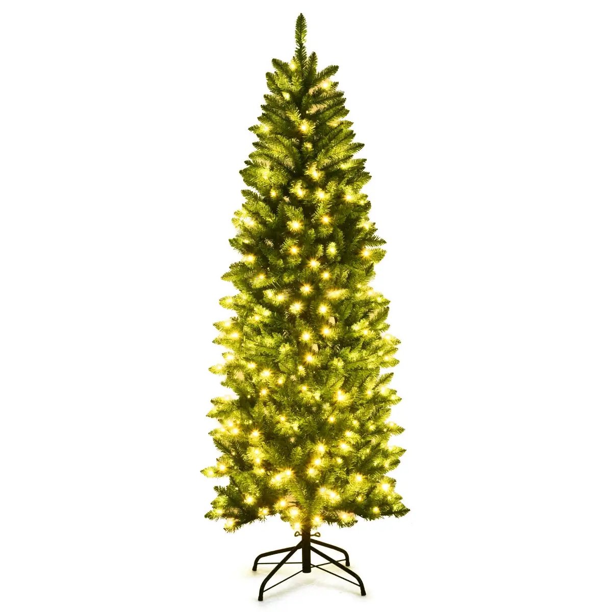 6 Feet PVC Hinged Pre-lit Artificial Fir Pencil Christmas Tree with 150 Lights by DirectDeals