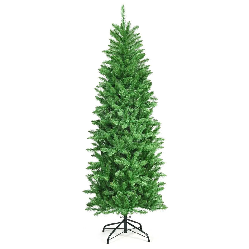 6 Feet PVC Hinged Pre-lit Artificial Fir Pencil Christmas Tree with 150 Lights by DirectDeals