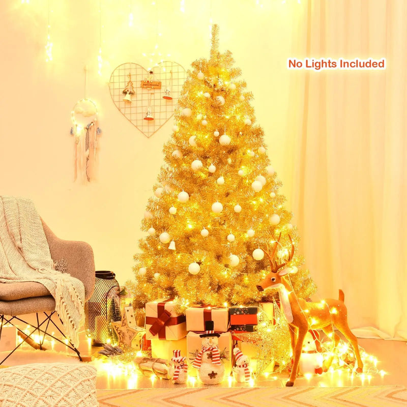 6/7.5 Feet Artificial Tinsel Christmas Tree Hinged with Foldable Stand by DirectDeals