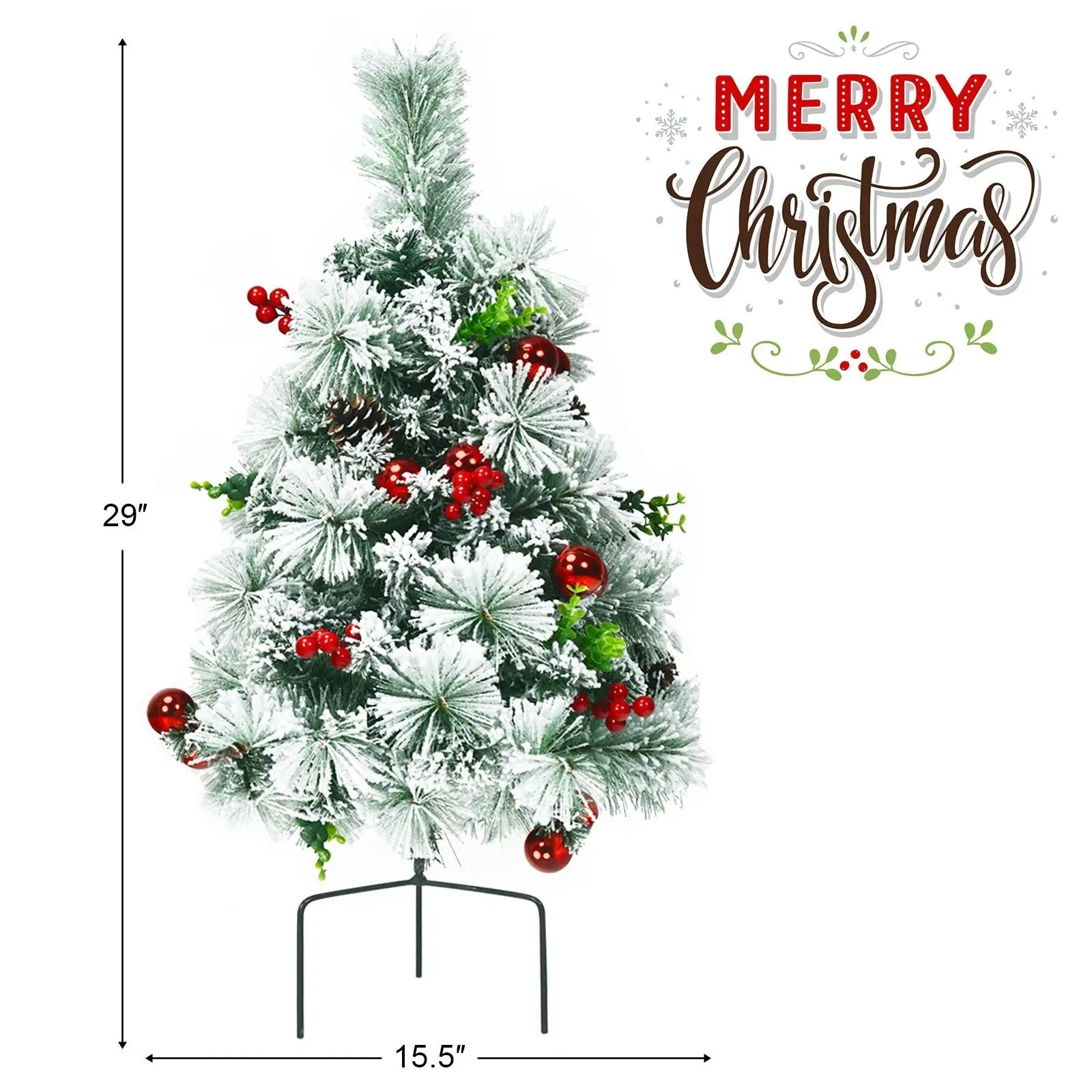 2 Feet Set of 2 Pre-lit Pathway Flocked Christmas Trees Battery Powered by DirectDeals