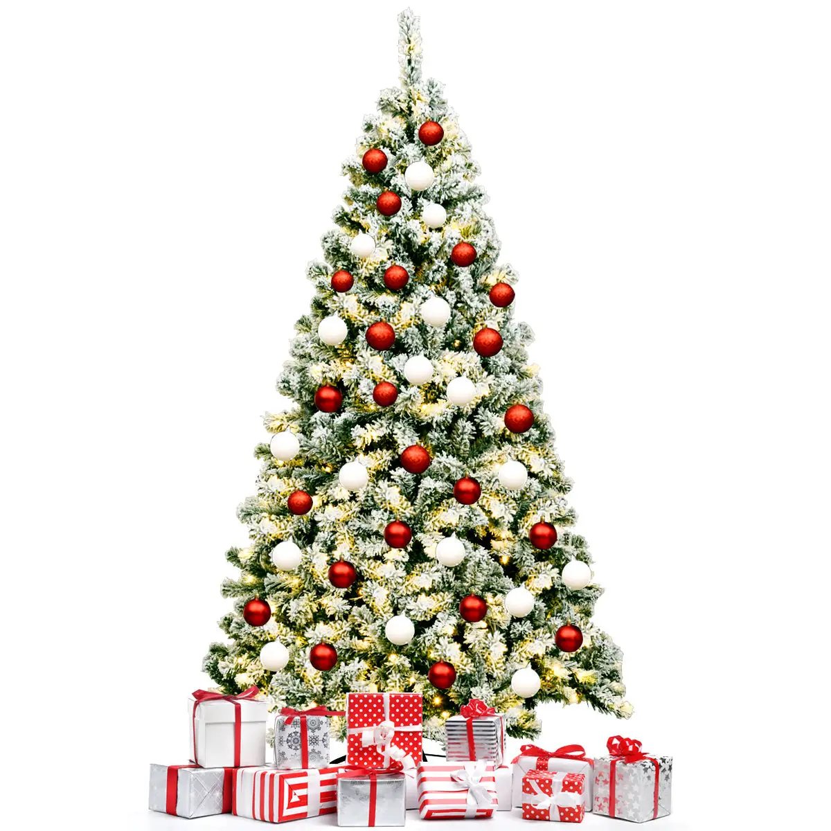 6 Feet Pre-Lit Premium Snow Flocked Hinged Artificial Christmas Tree by DirectDeals