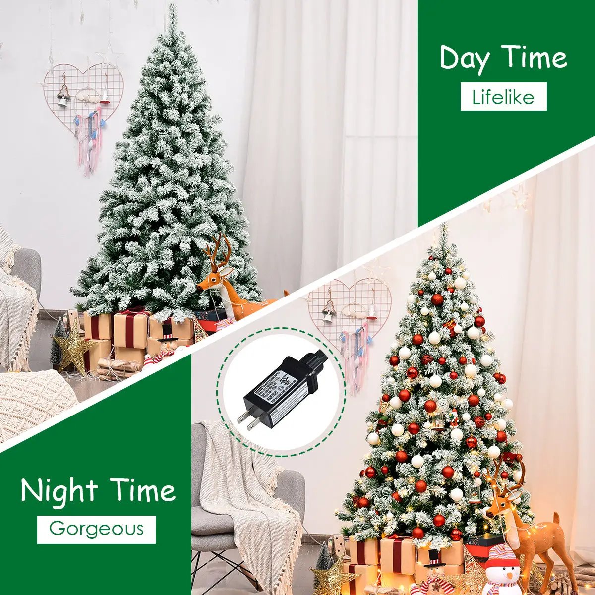 6 Feet Pre-Lit Premium Snow Flocked Hinged Artificial Christmas Tree by DirectDeals