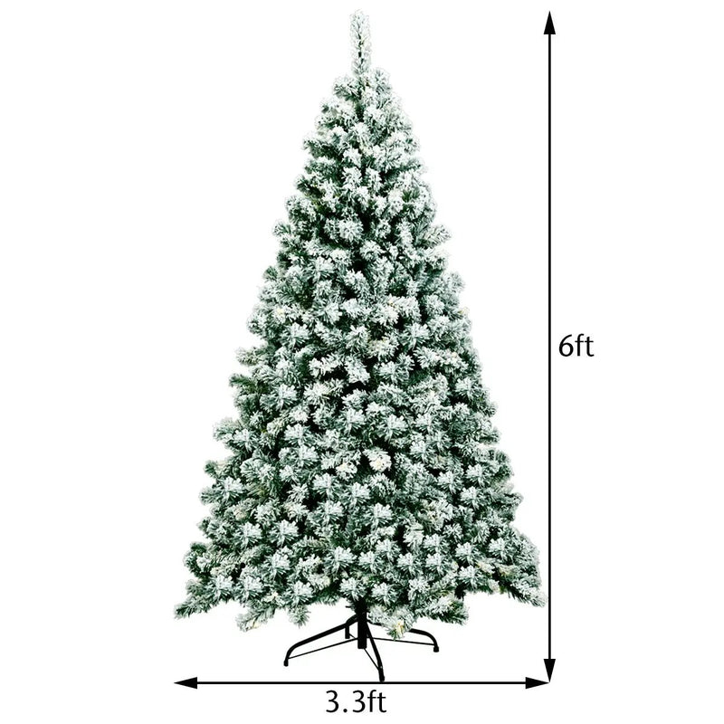 6 Feet Pre-Lit Premium Snow Flocked Hinged Artificial Christmas Tree by DirectDeals