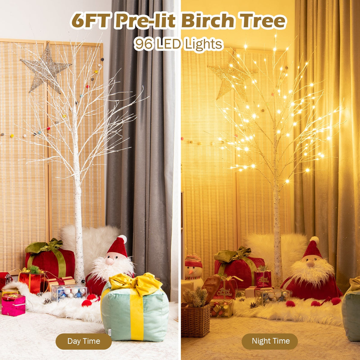Pre-lit White Twig Birch Tree for Christmas Holiday with LED Lights by DirectDeals