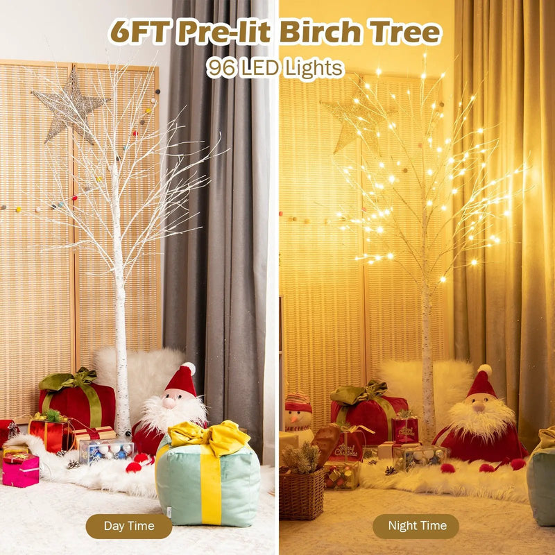 Pre-lit White Twig Birch Tree for Christmas Holiday with LED Lights by DirectDeals