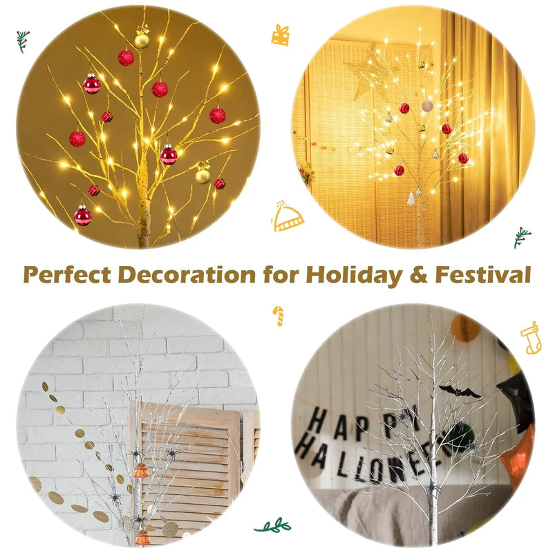 Pre-lit White Twig Birch Tree for Christmas Holiday with LED Lights by DirectDeals