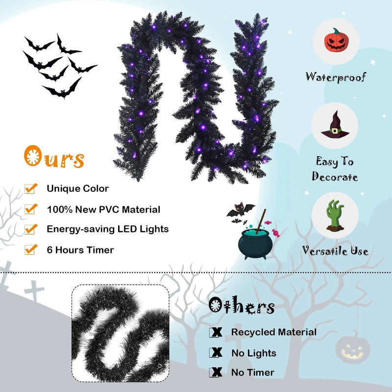 9 Feet Pre-lit Christmas Halloween Garland with 50 Purple LED Lights by DirectDeals