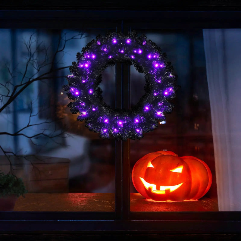 24 Inch Pre-lit Halloween Wreath with 35 Purple LED Lights by DirectDeals