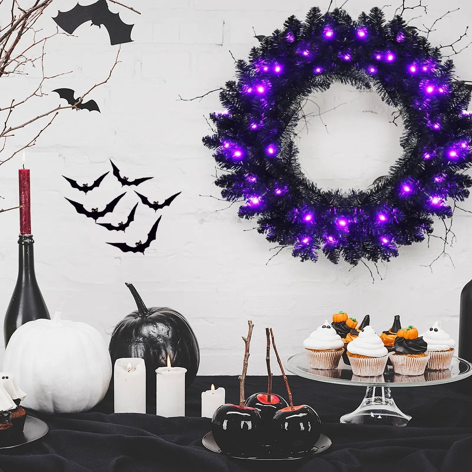 24 Inch Pre-lit Halloween Wreath with 35 Purple LED Lights by DirectDeals
