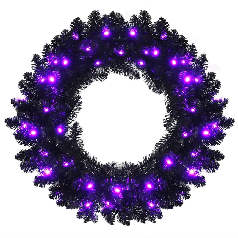 24 Inch Pre-lit Halloween Wreath with 35 Purple LED Lights by DirectDeals