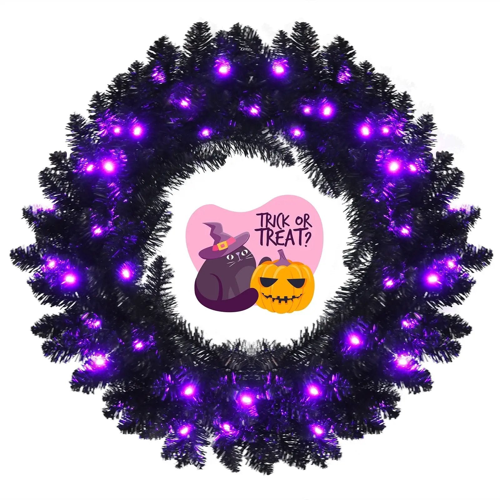 24 Inch Pre-lit Halloween Wreath with 35 Purple LED Lights by DirectDeals