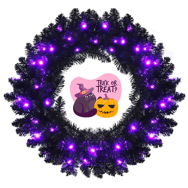 24 Inch Pre-lit Halloween Wreath with 35 Purple LED Lights by DirectDeals