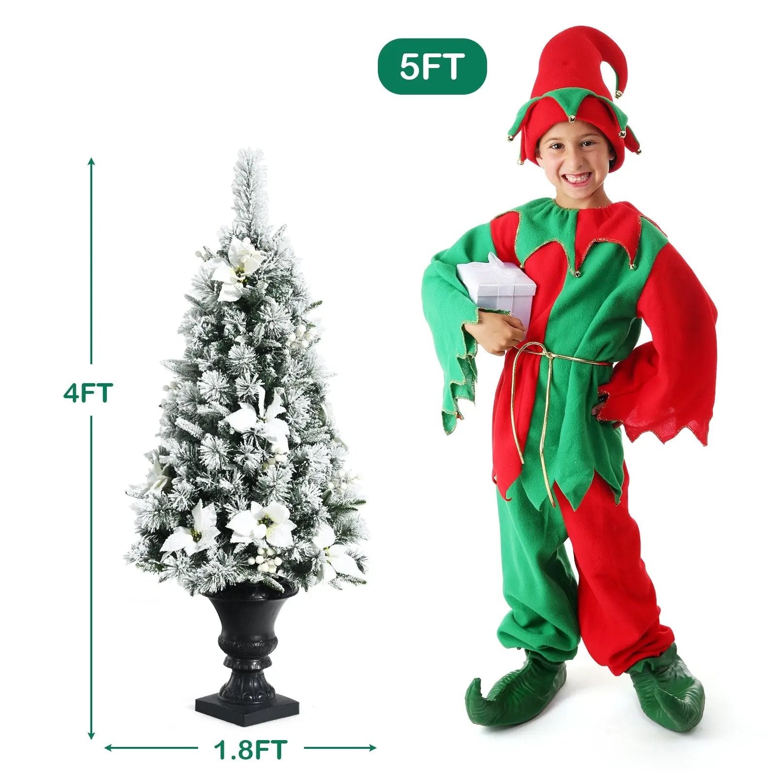 4 Feet Pre-lit Snowy Christmas Entrance Tree with White Berries and Flowers by DirectDeals