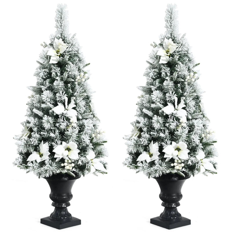 4 Feet Pre-lit Snowy Christmas Entrance Tree with White Berries and Flowers by DirectDeals
