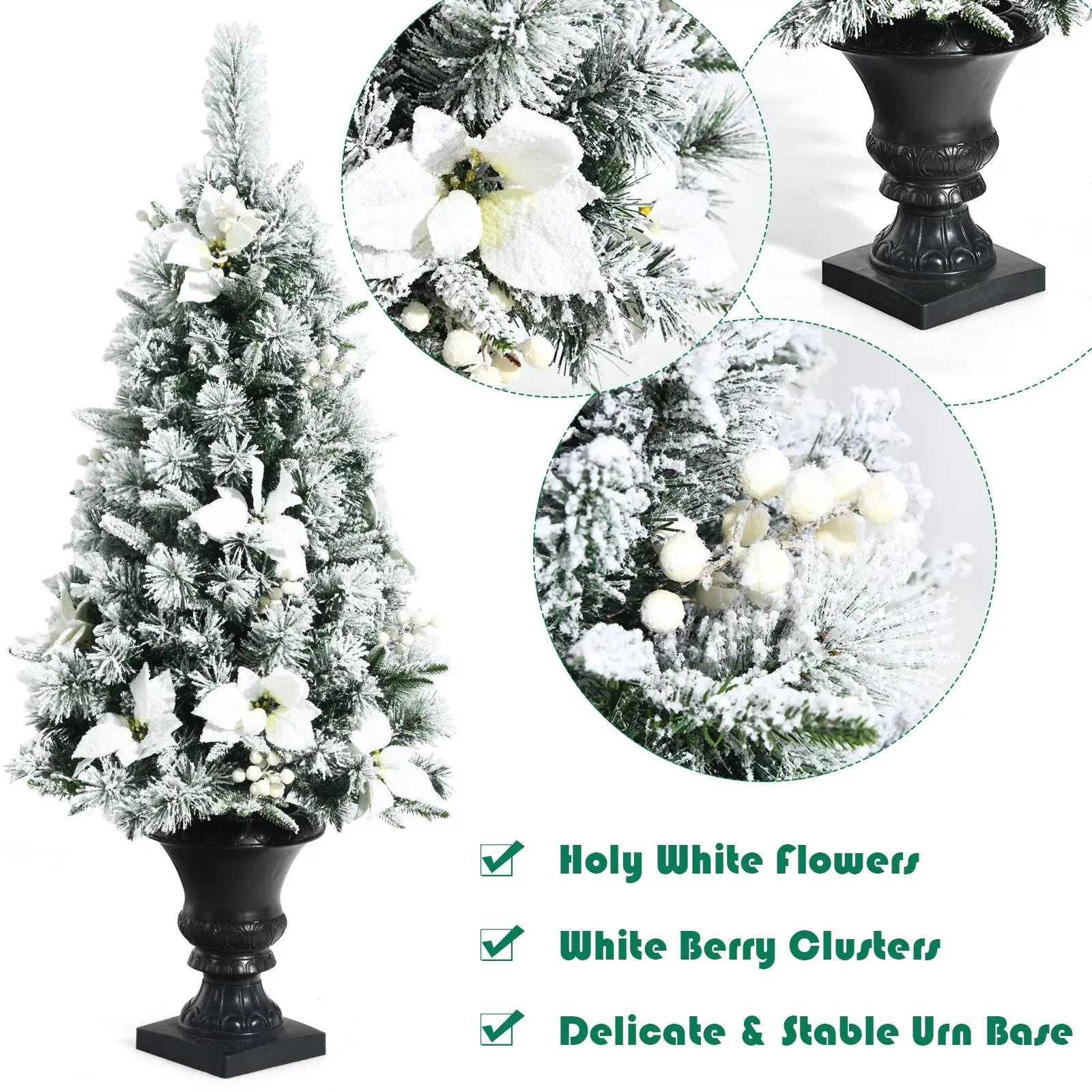 4 Feet Pre-lit Snowy Christmas Entrance Tree with White Berries and Flowers by DirectDeals