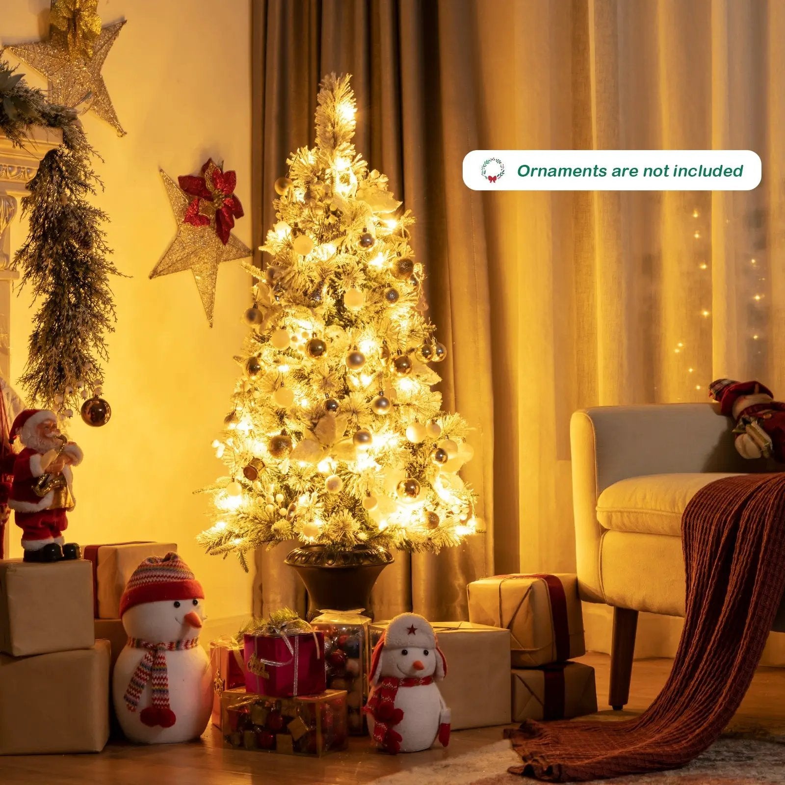 4 Feet Pre-lit Snowy Christmas Entrance Tree with White Berries and Flowers by DirectDeals