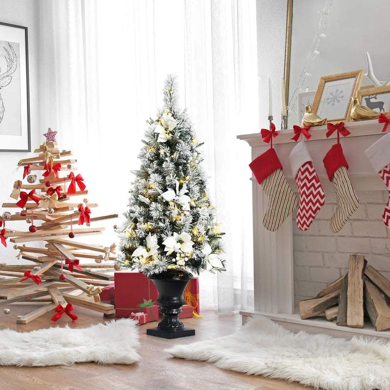 4 Feet Pre-lit Snowy Christmas Entrance Tree with White Berries and Flowers by DirectDeals