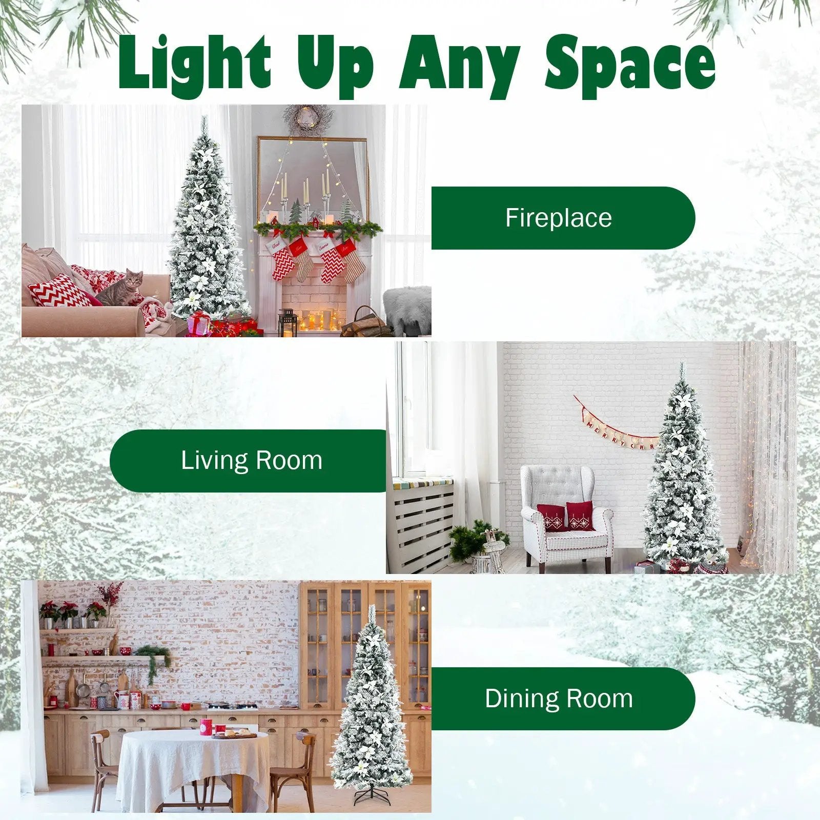Snow Flocked Christmas Pencil Tree with Berries and Poinsettia Flowers by DirectDeals