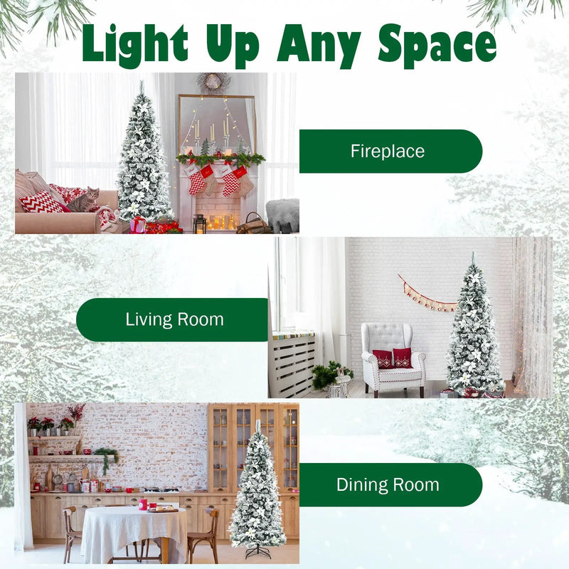 Snow Flocked Christmas Pencil Tree with Berries and Poinsettia Flowers by DirectDeals