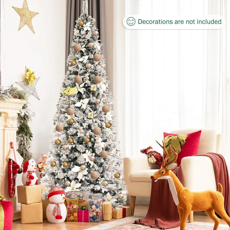 Snow Flocked Christmas Pencil Tree with Berries and Poinsettia Flowers by DirectDeals