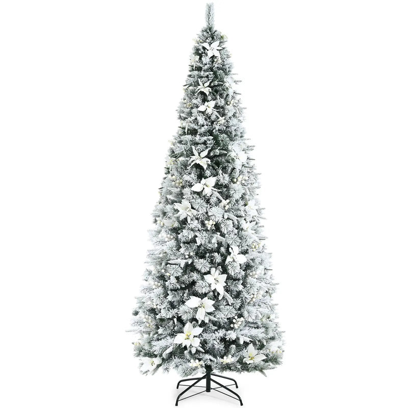 Snow Flocked Christmas Pencil Tree with Berries and Poinsettia Flowers by DirectDeals