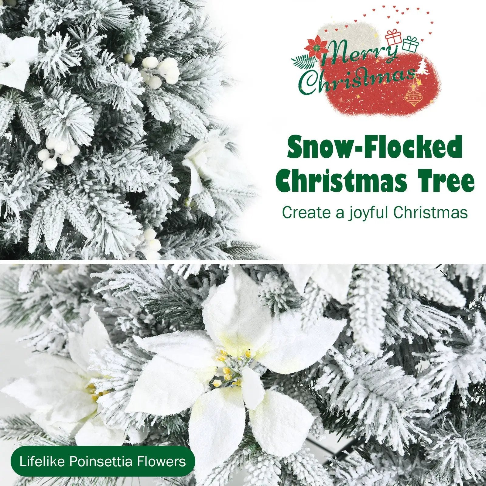Snow Flocked Christmas Pencil Tree with Berries and Poinsettia Flowers by DirectDeals