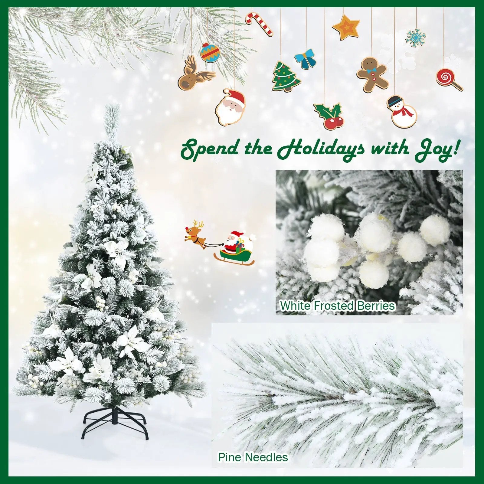 Snow Flocked Christmas Pencil Tree with Berries and Poinsettia Flowers by DirectDeals